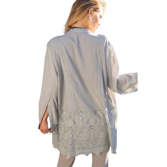 NWOT POL "See You at the Horse Range" Relaxed Fit Lace Eyelet Tunic Button Up L - Picture 2 of 12